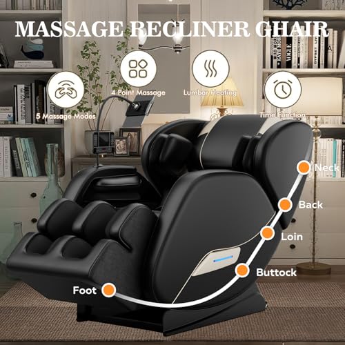 Black Full Body Zero Gravity SL-Track Shiatsu Massage Recliner Chair F243701