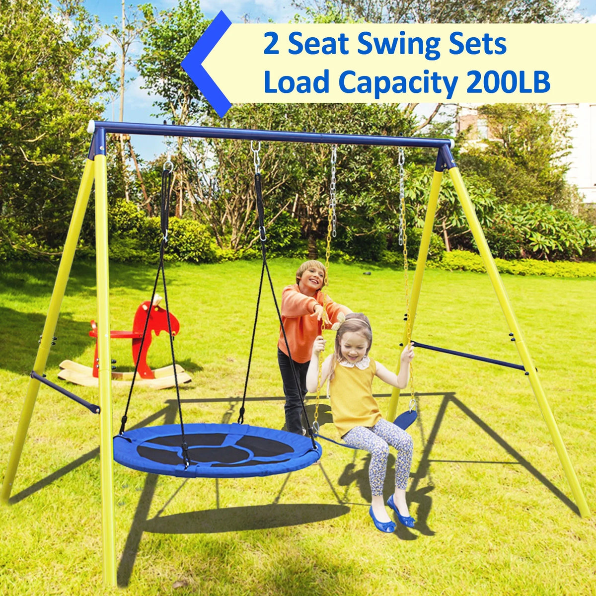 Heavy Duty Metal Swing Set with Disc Swing and Belt Swing X9804