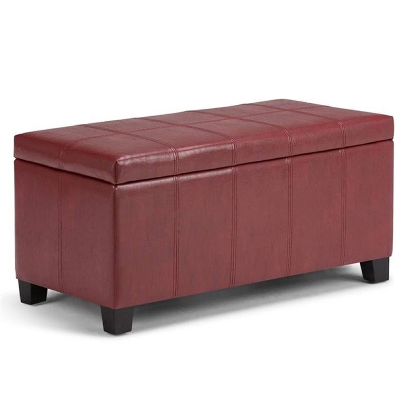 Faux Leather Storage Bench in Radicchio Red I42960