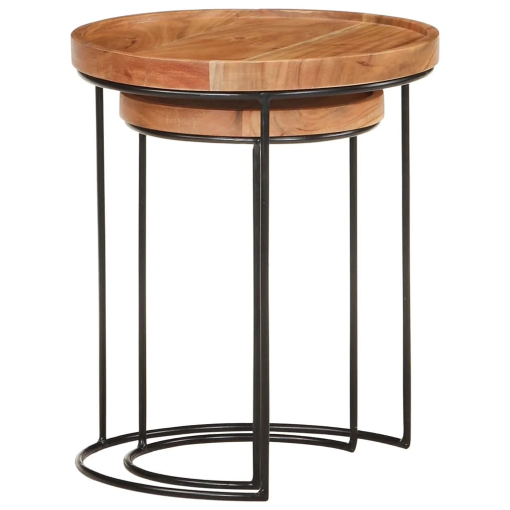 2 Piece Acacia Wood Round Top Coffee Table Set G498369