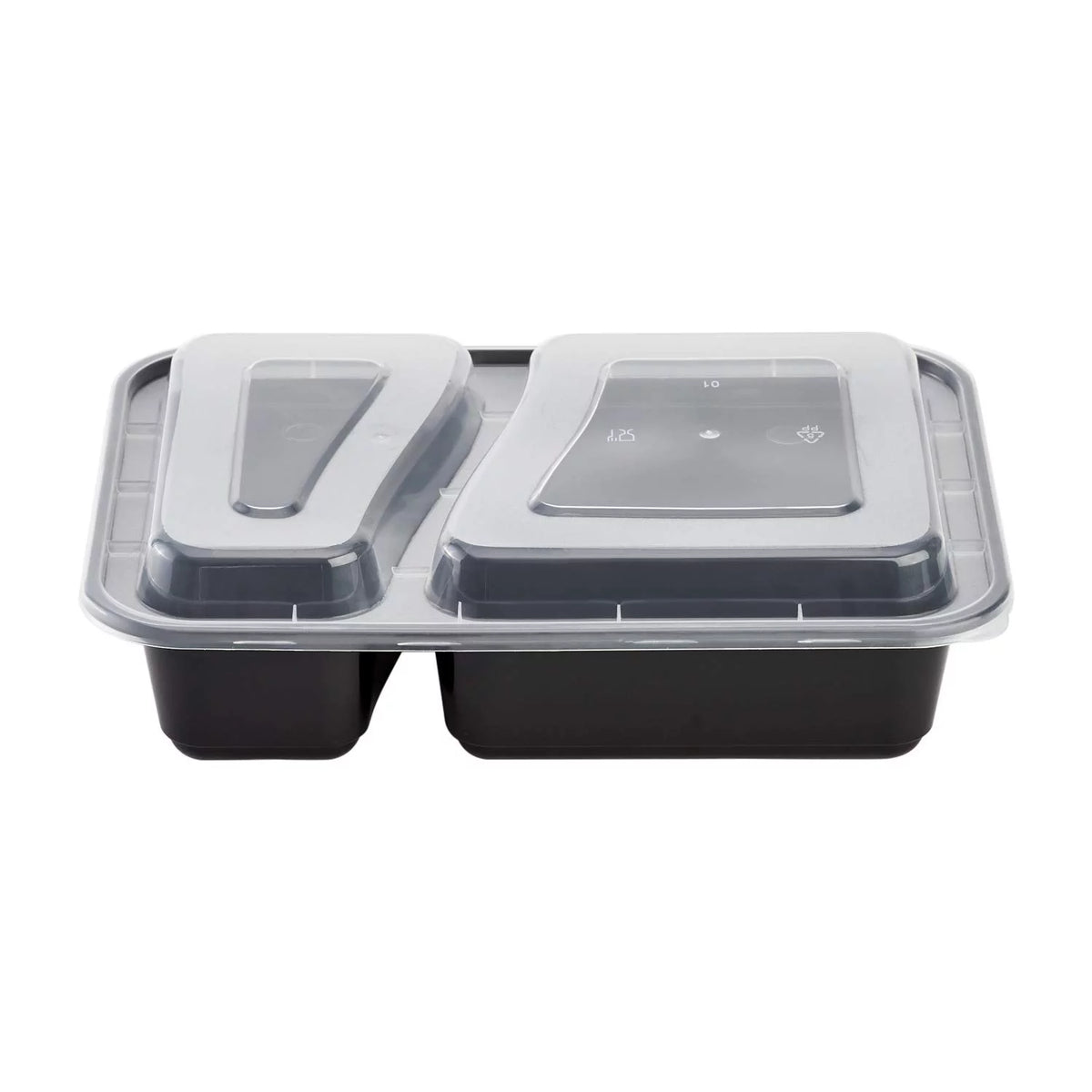 38 oz. Black Rectangular 2-Compartment Food Containers with Clear Lids E681