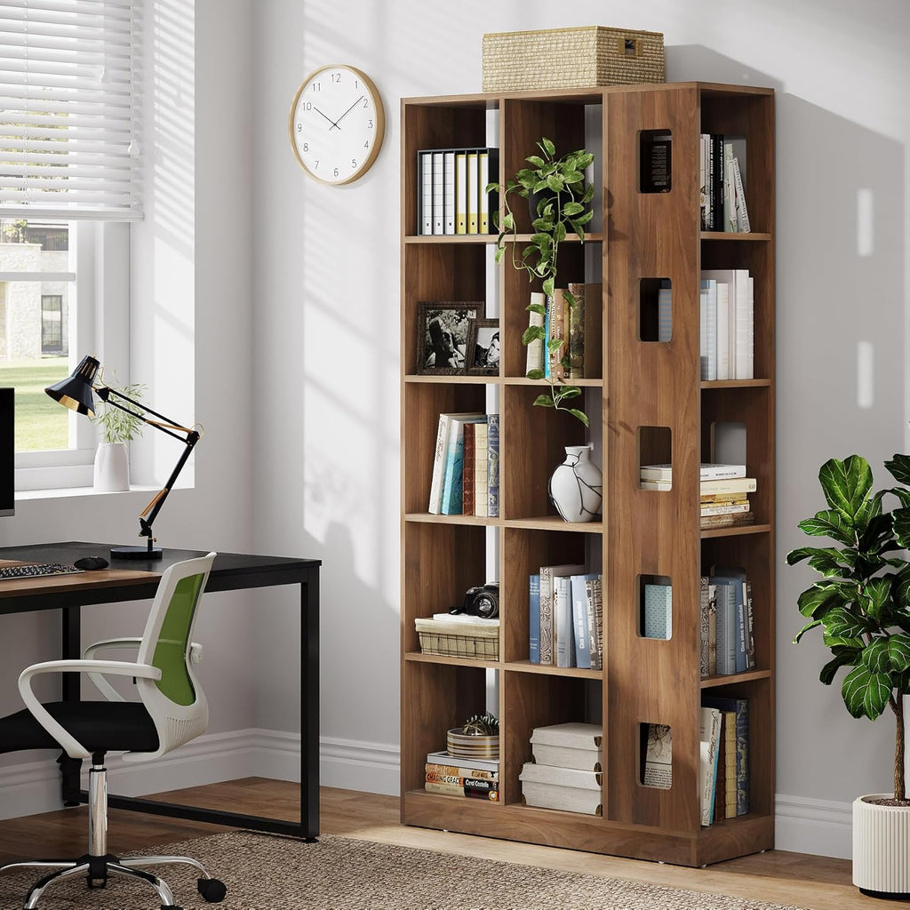 15 Cube 5 Tier Wooden Open Bookshelf (Brown) F48608