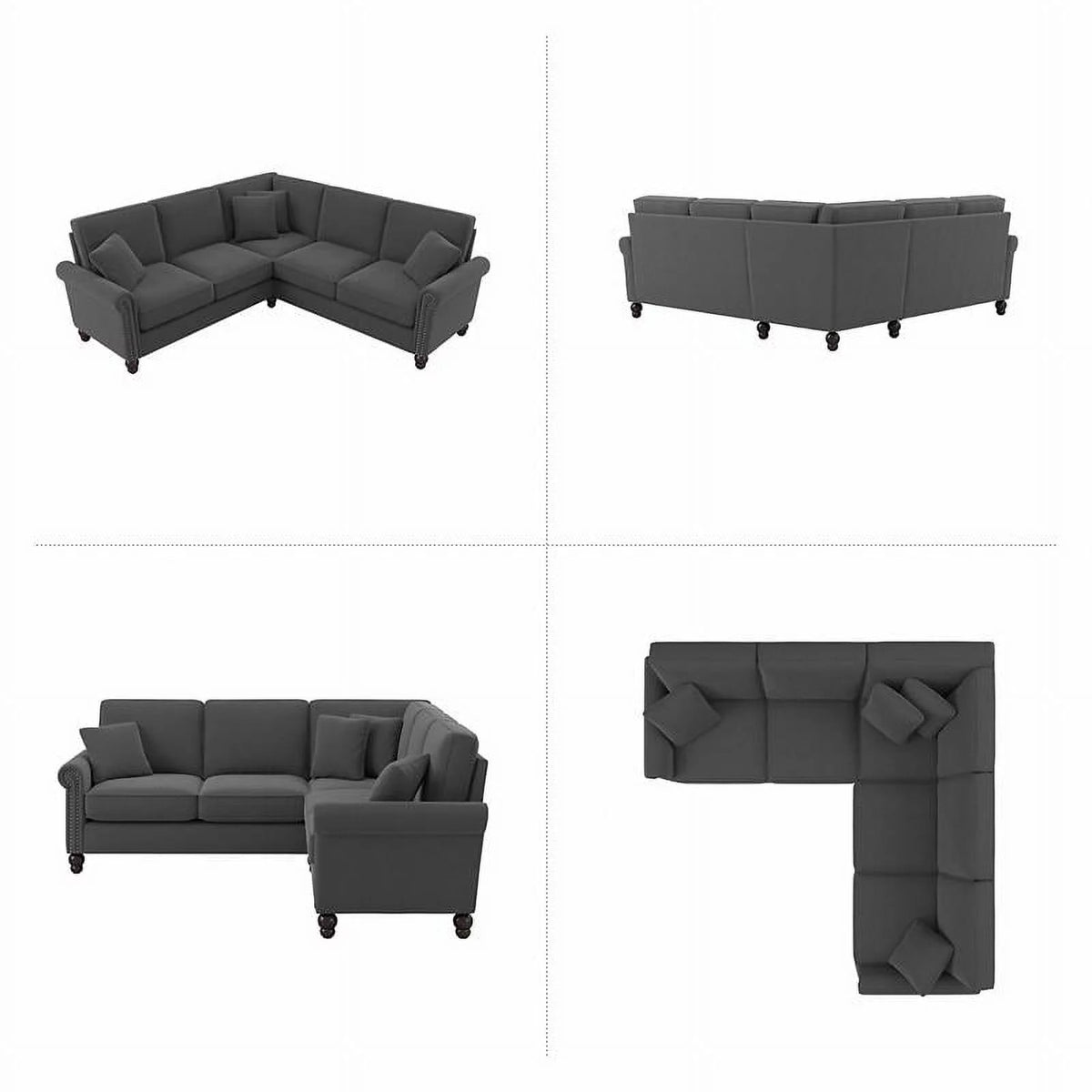 Charcoal Gray Herringbone Fabric L Shaped Sectional G765