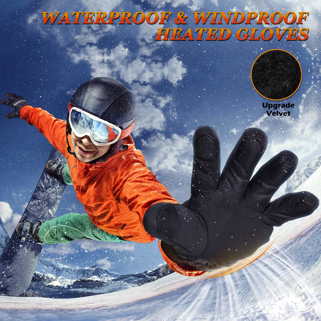 Electric Battery Heated Gloves, Waterproof Touchscreen, 3 Heating Mode Winter Warm Gloves W450974