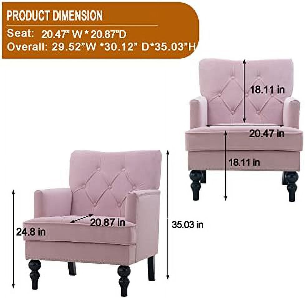 Pink Tufted Velvet Club Chair with Wooden Legs R962