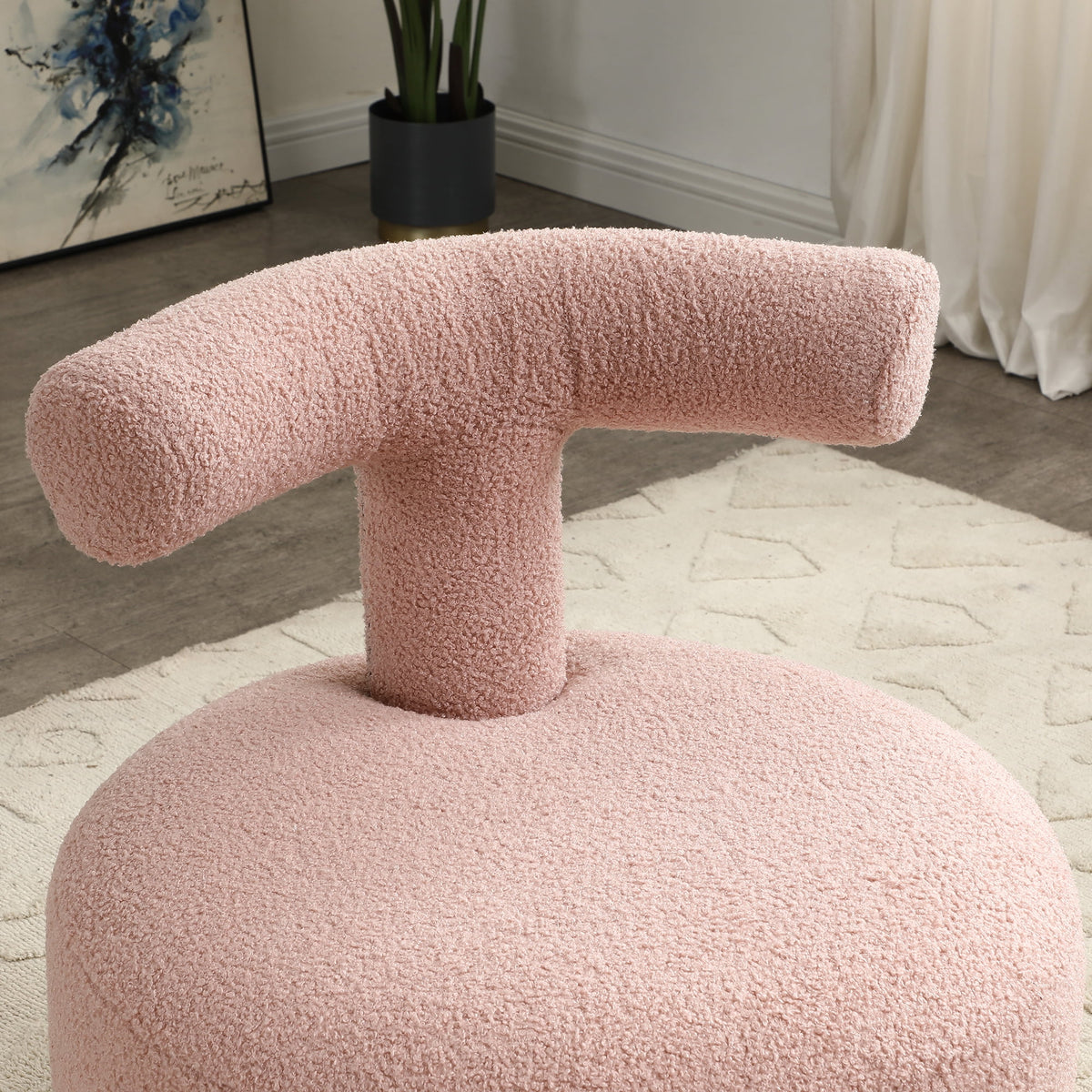 Sherpa Fabric Upholstered Ottoman Pouf E12112