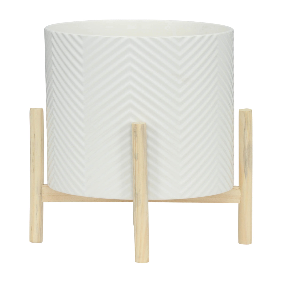 12" Ceramic Chevron Planter with Wood Stand L35383