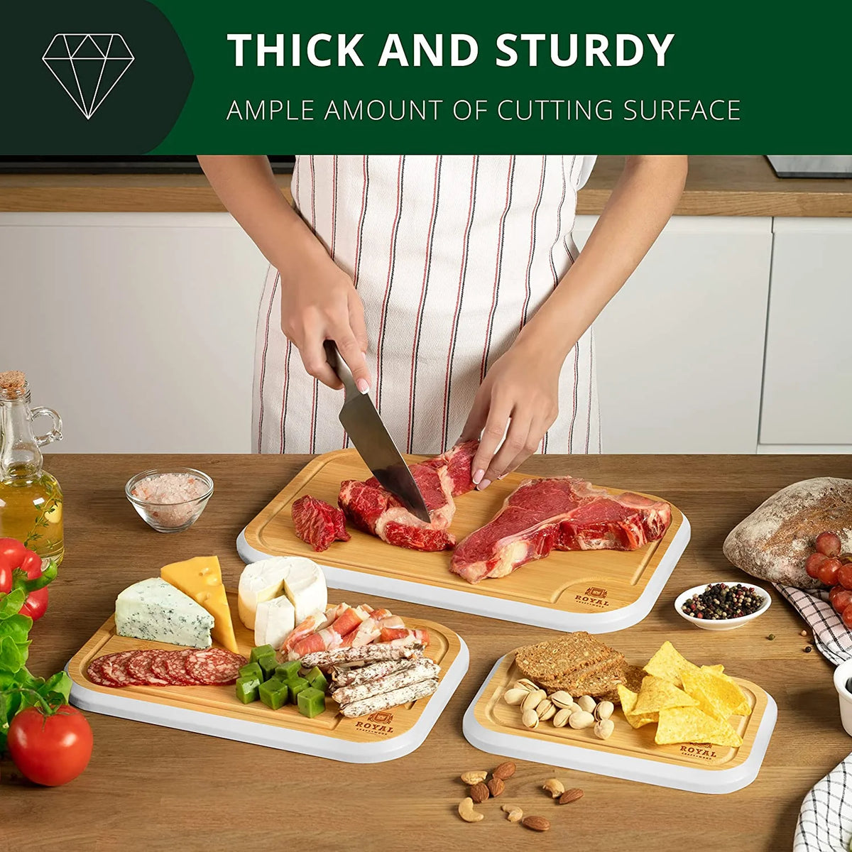 Bamboo Cutting Board with Juice Groove 3-Piece Set O817811