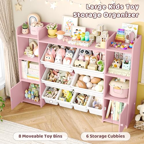 Pink 8 Toy Bins Storage Organizer with Shelf F1255