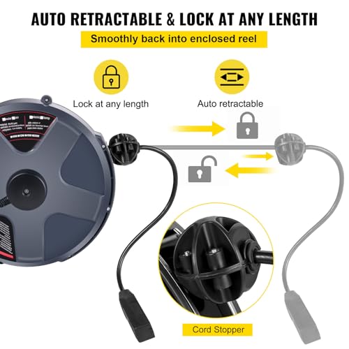 50 FT 14AWG/3C SJTOW Power Cord Reel with Lighted Triple Tap Outlet K499482