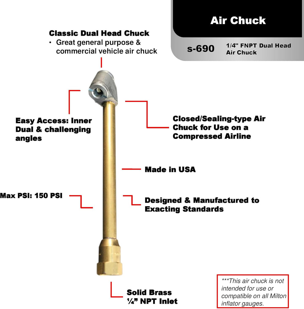 1/4" FNPT Dual Head Air Chuck Inflator - Box of 10 A8024