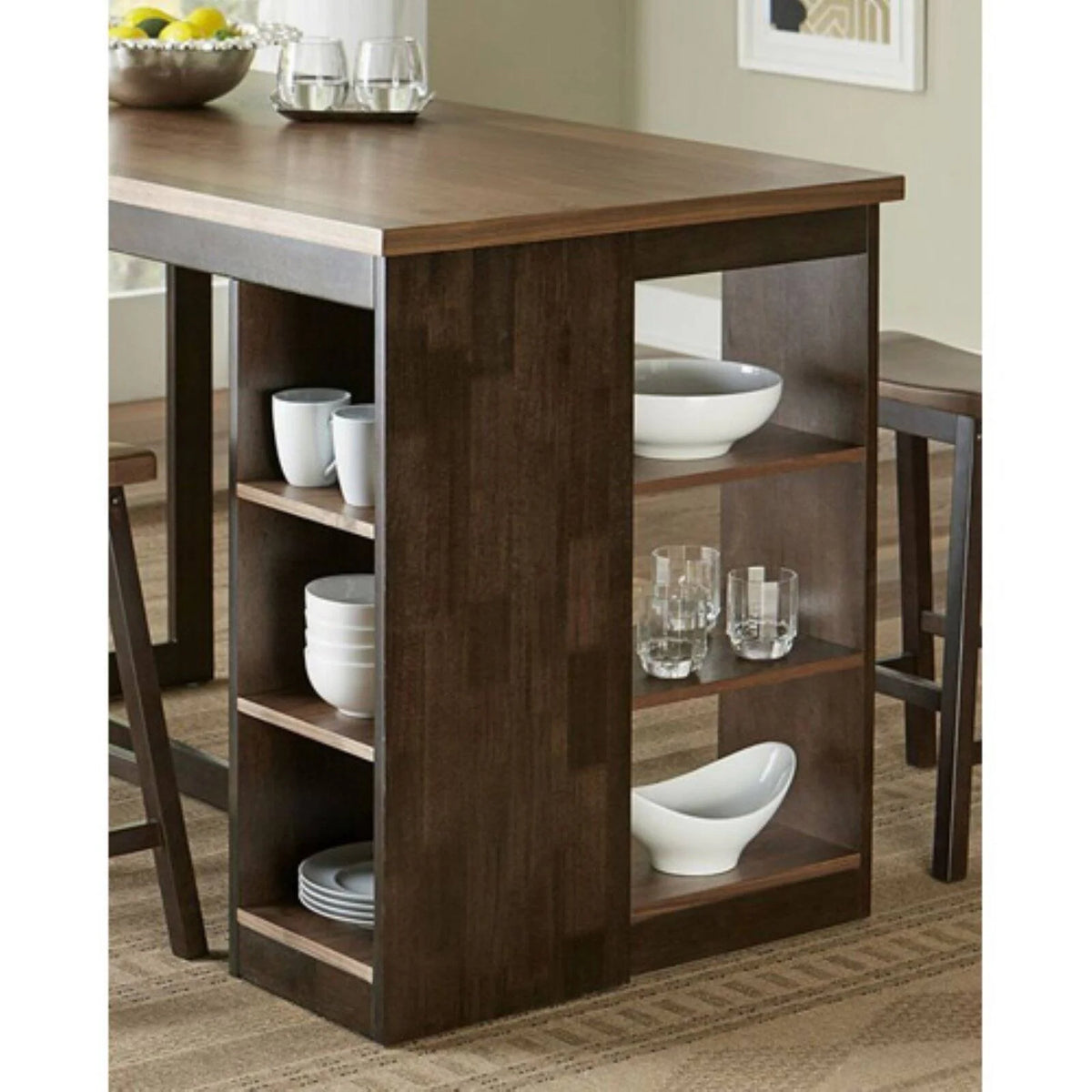 Wood Counter Storage Table in Walnut Brown E740701