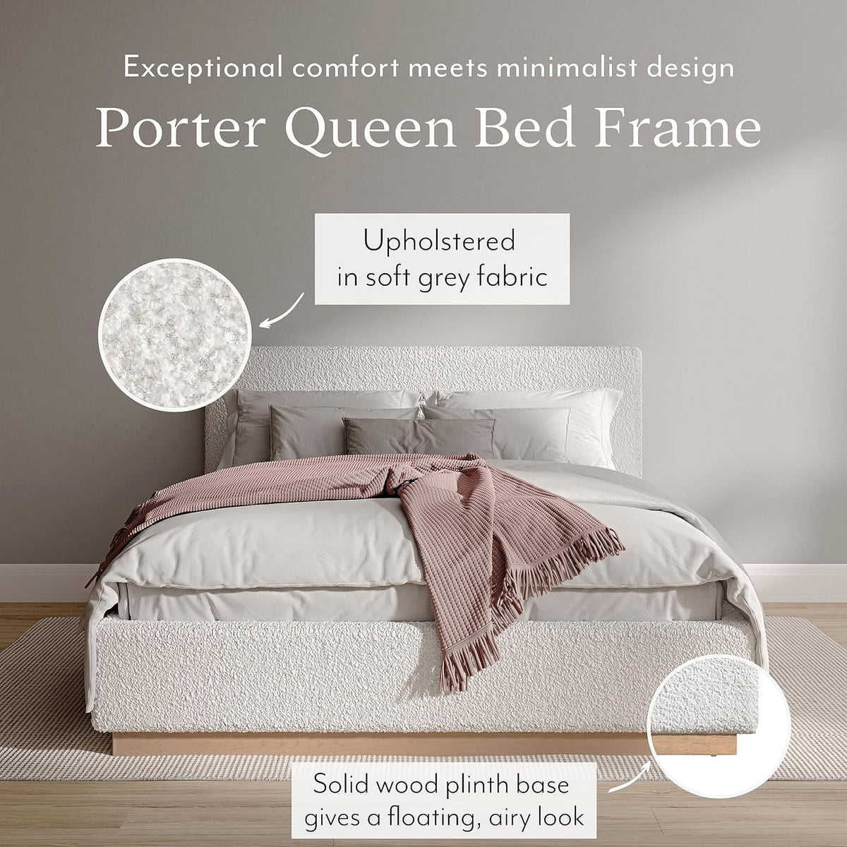 Queen Boucle Platform Bed Q239