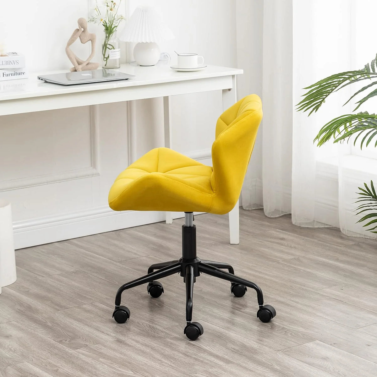 Yellow Tufted Adjustable Swivel Office Chair H4556
