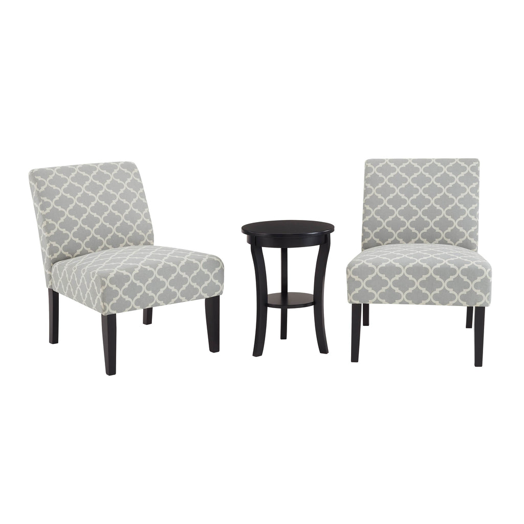 3pc Gray Fabric Upholstered Side Table and 2 Chairs G251