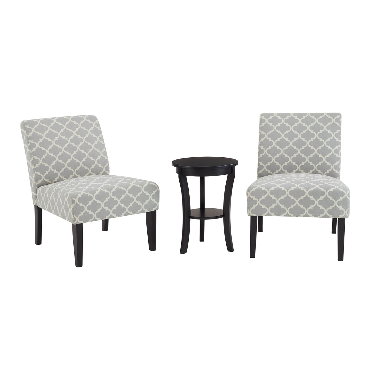 3pc Gray Fabric Upholstered Side Table and 2 Chairs G251