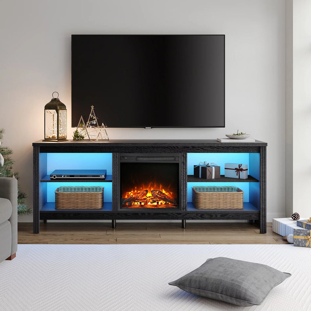 Black 70 inch Fireplace TV Stand P956090