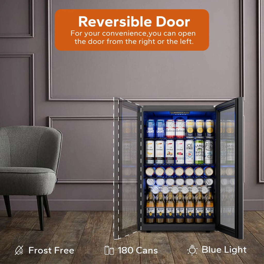 180 Can Freestanding Beverage Refrigerator with Glass Door E869389