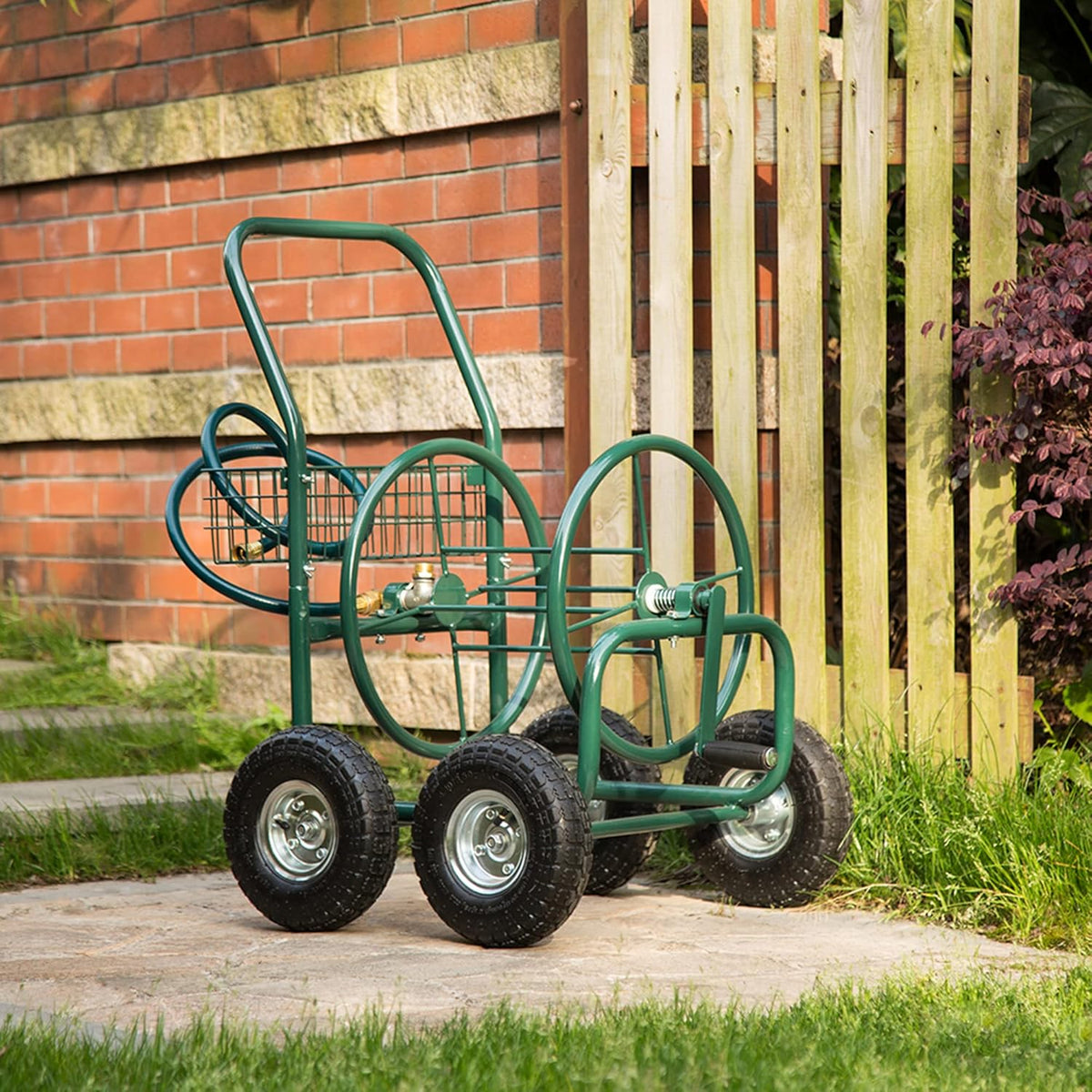 4 Wheel Garden Hose Reel Cart, Green U779