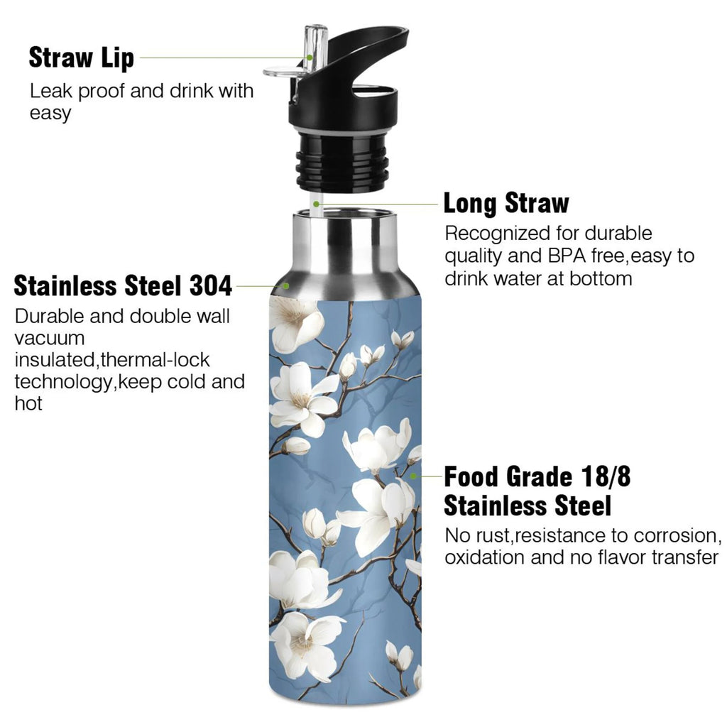 Blue Stainless Steel Insulated Water Bottle with Straw Lid A850
