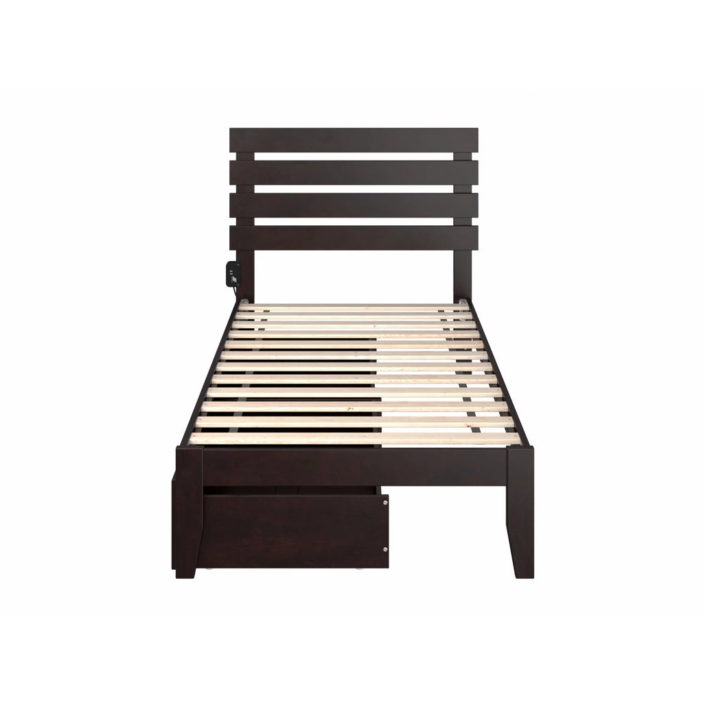Espresso Wood Twin Bed with 2 Drawers U6636