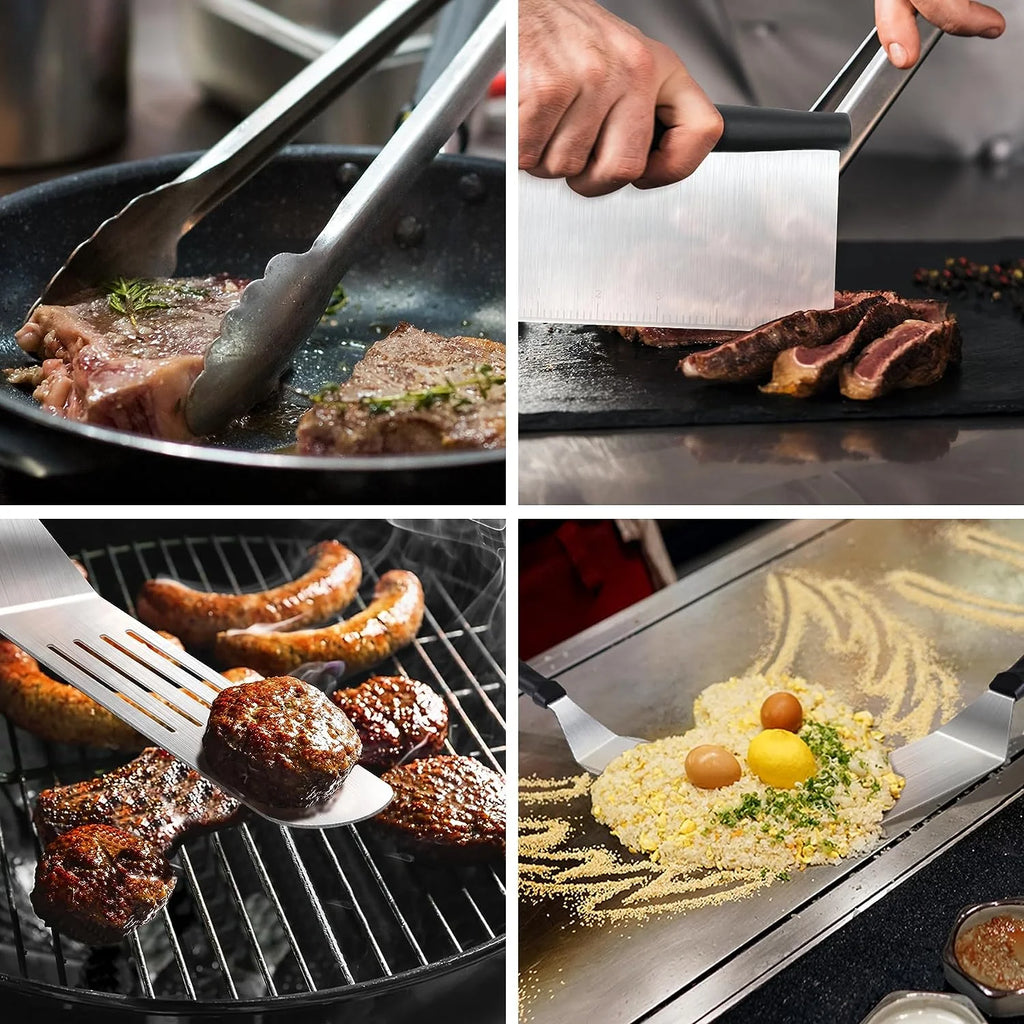 137 Flat Top Grill Accessories Kit with Spatula, Basting Cover, Scraper, Bottle, Tongs, Egg Rings & Carry Bag I63591