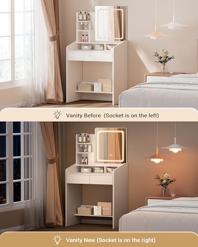 White Vanity Desk Set with Mirror and Drawer T738