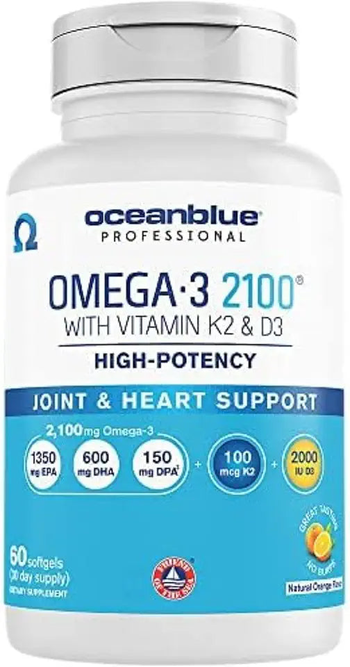 Omega-3 Fish Oil Supplement with Vitamin K2 and Vitamin D3, 60 Count E910
