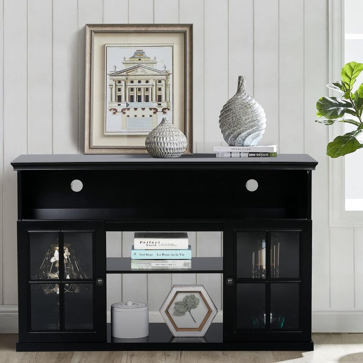 White Fireplace TV Stand with Adjustable Shelves S54424