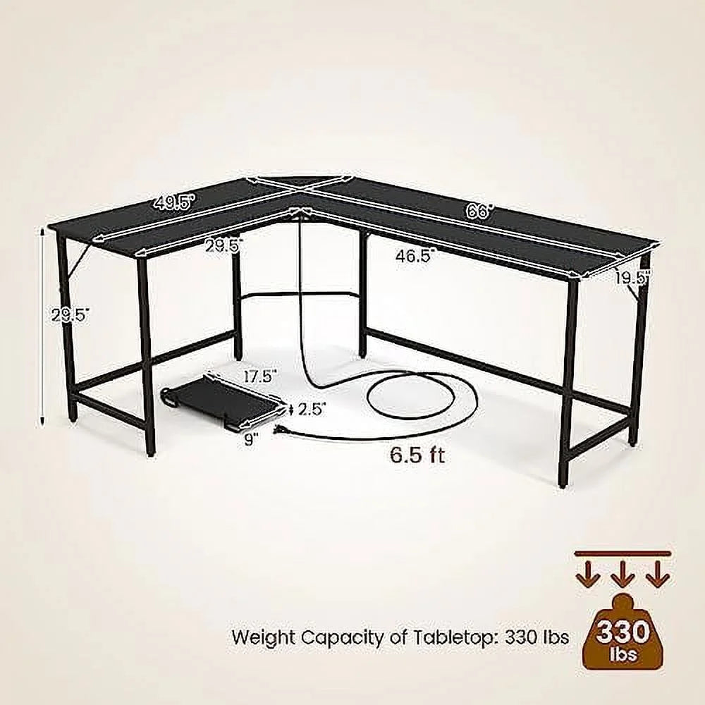 L-Shaped Office Desk with Power Outlets Y5129
