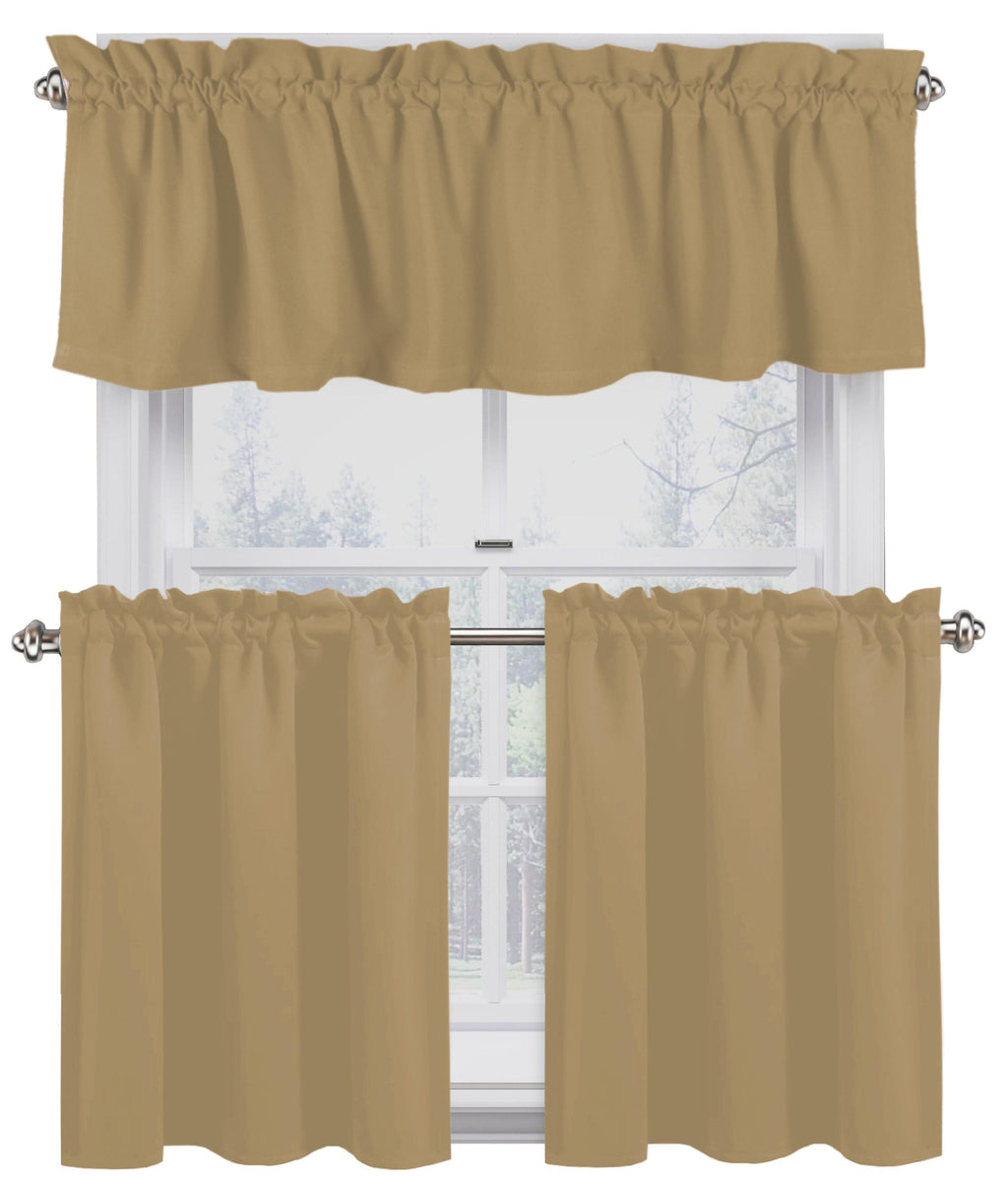 Beige 100% Cotton Kitchen Window Curtain Tiers Valance Set 3 Piece U176