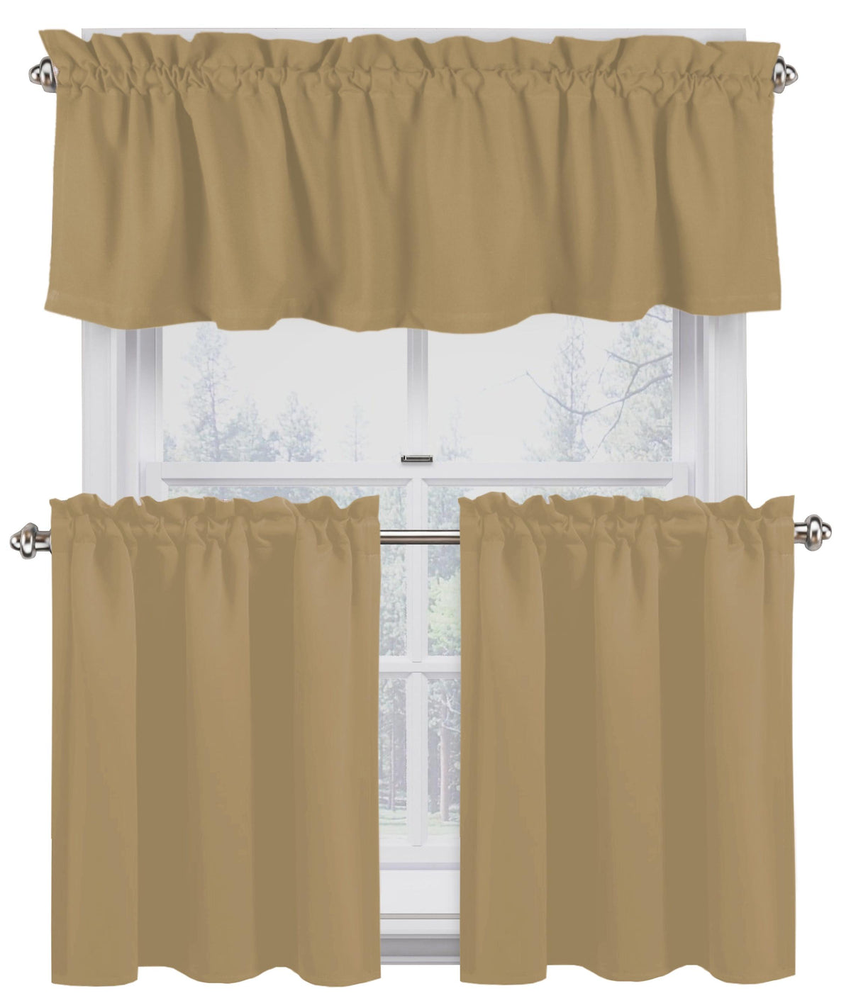 Beige 100% Cotton Kitchen Window Curtain Tiers Valance Set 3 Piece U176