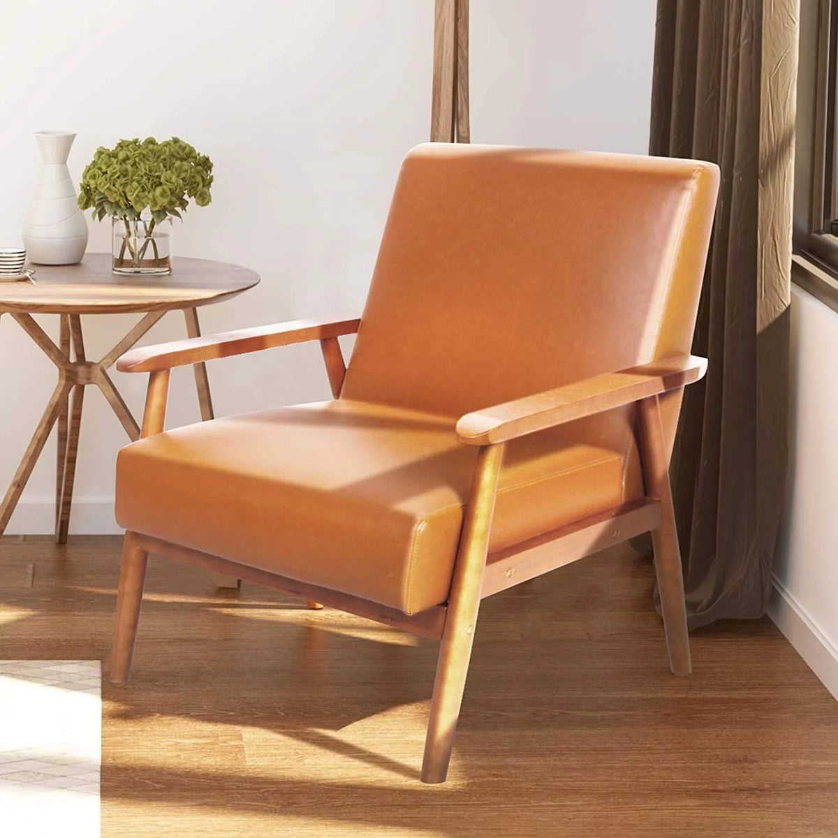 Brown Mid-Century Accent Chair with Armrests N283