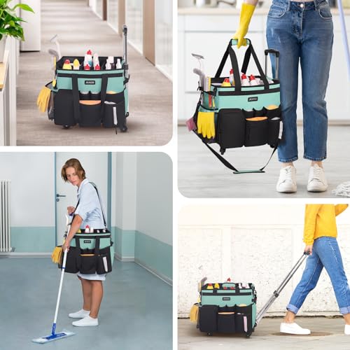 Blue-Green Waterproof Rolling Cleaning Caddy with Detachable Trolley T946529