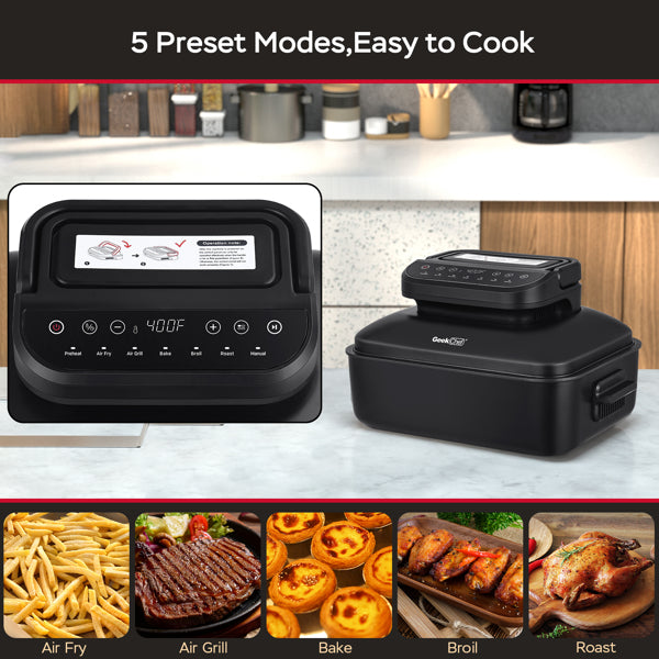 7-in-1 Indoor Grill with Non-Stick Plate and Air Fryer Basket Q113650