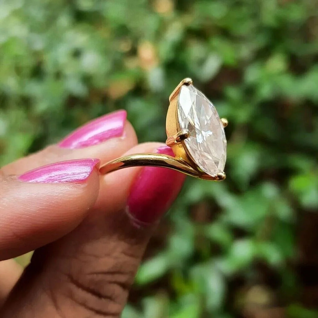 2Ct Marquise Cut Moissanite Solitaire Engagement Ring R977