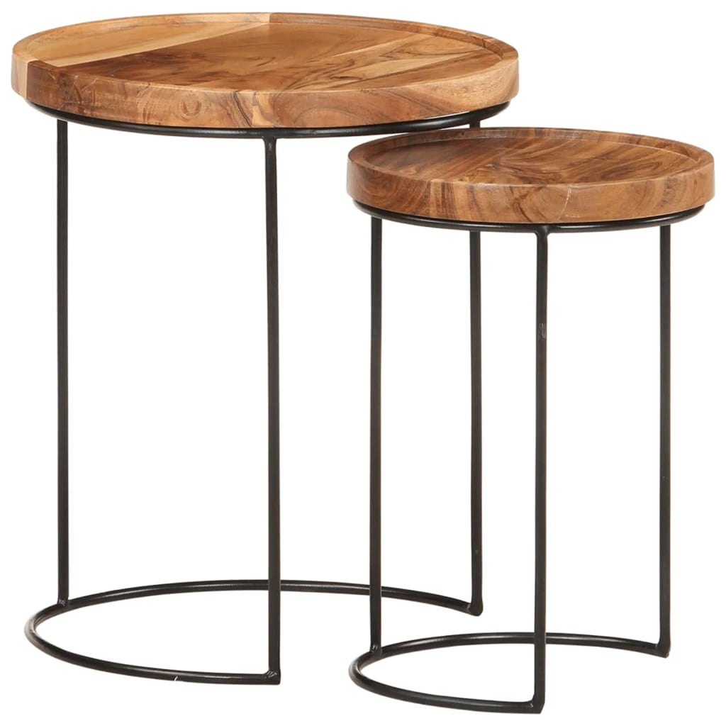 2 Piece Acacia Wood Round Top Coffee Table Set G498369