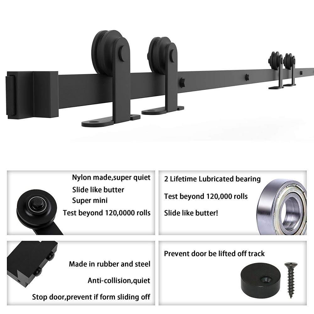 Frosted Black Top Mount Sliding Barn Door Hardware Track Kit for Double Doors with Non-Routed Floor Guide L97648