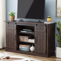 Dark Brown Wood TV Stand with Sliding Barn Door Y9254