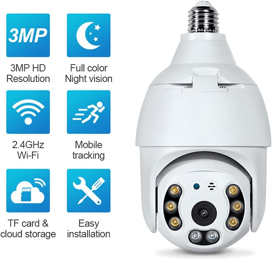2K 3.0MP Wireless PTZ Security Camera with E27 Light Bulb Connector, Pack of 2 S43583