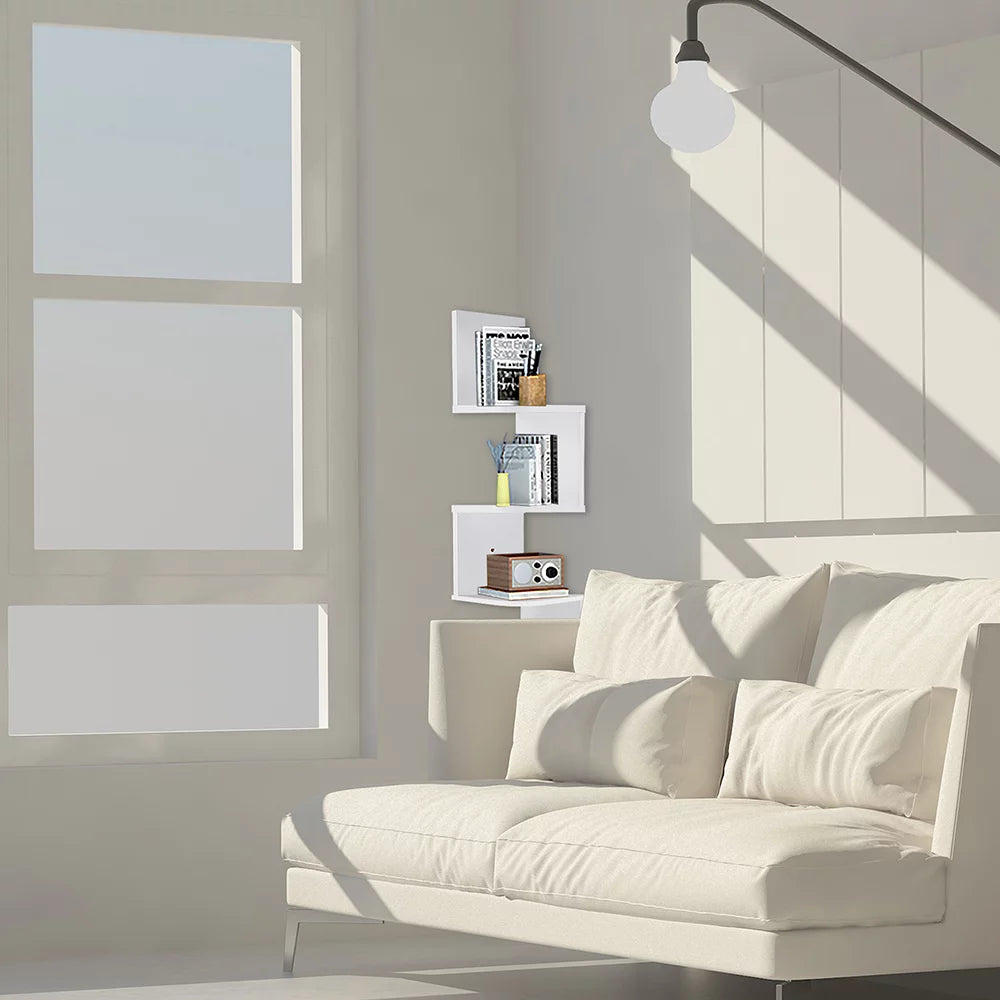 White 3 Tiers Zig Zag Floating Wall Mount Corner Shelf P140085