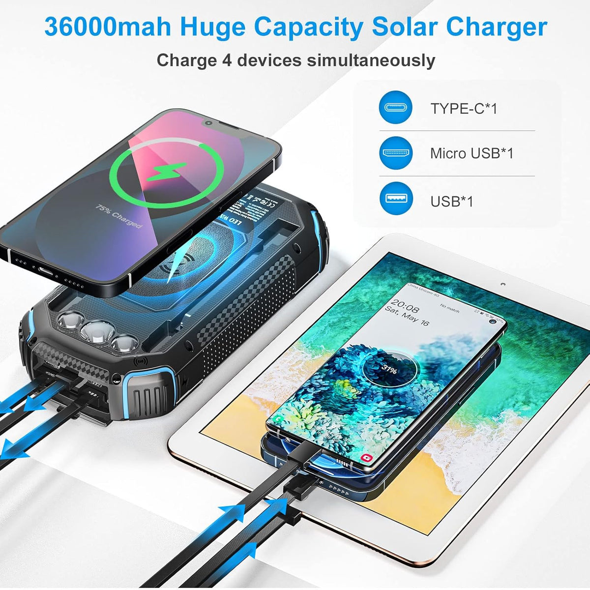 36000mAh Qi Wireless Solar Power Bank L967454
