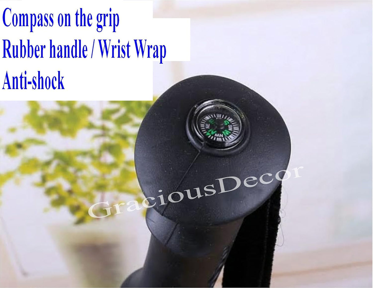 Expandable Walking Hiking Trekking Pole Cane Stick with Compass on Grip Wrist Strap H838