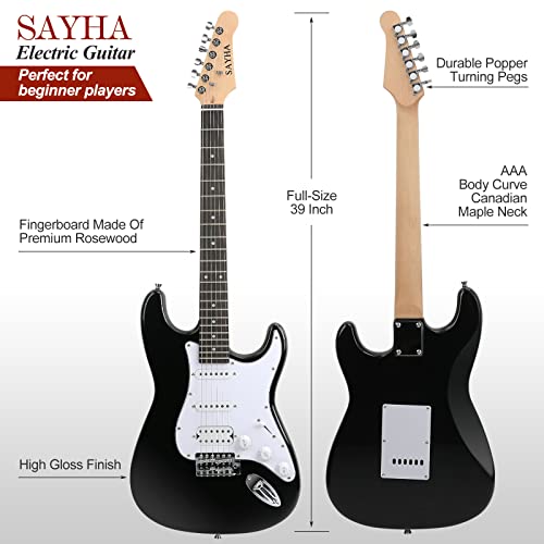 39 Inch Solid Full-size Electric Guitar HSS Pickups Starter Kit (Black) W180
