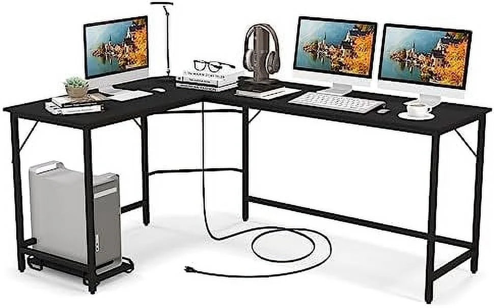 L-Shaped Office Desk with Power Outlets Y5129