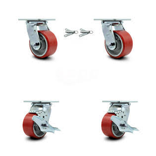 4” Red Poly on Cast Iron Caster with Bolt on Swivel Lock H448