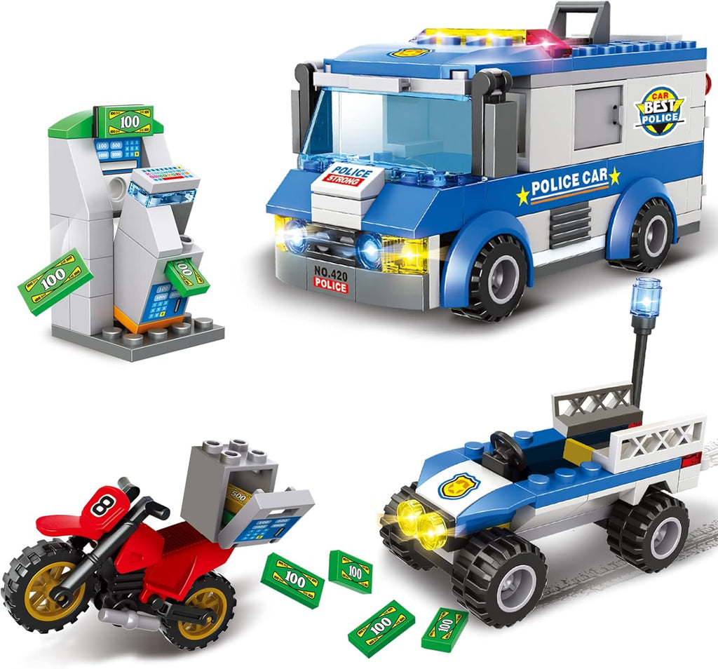 City Police Building Set with Prison Truck, Police Car, Motorcycle, ATM, Safe, 222 Pieces L291948
