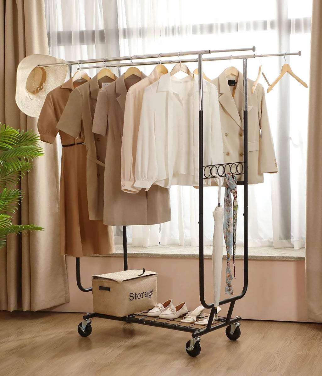 Heavy Duty Double Rails Garment Rack with Wheels Z81223