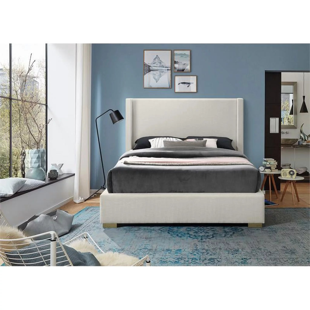 Beige Linen Textured Fabric King Bed E9601