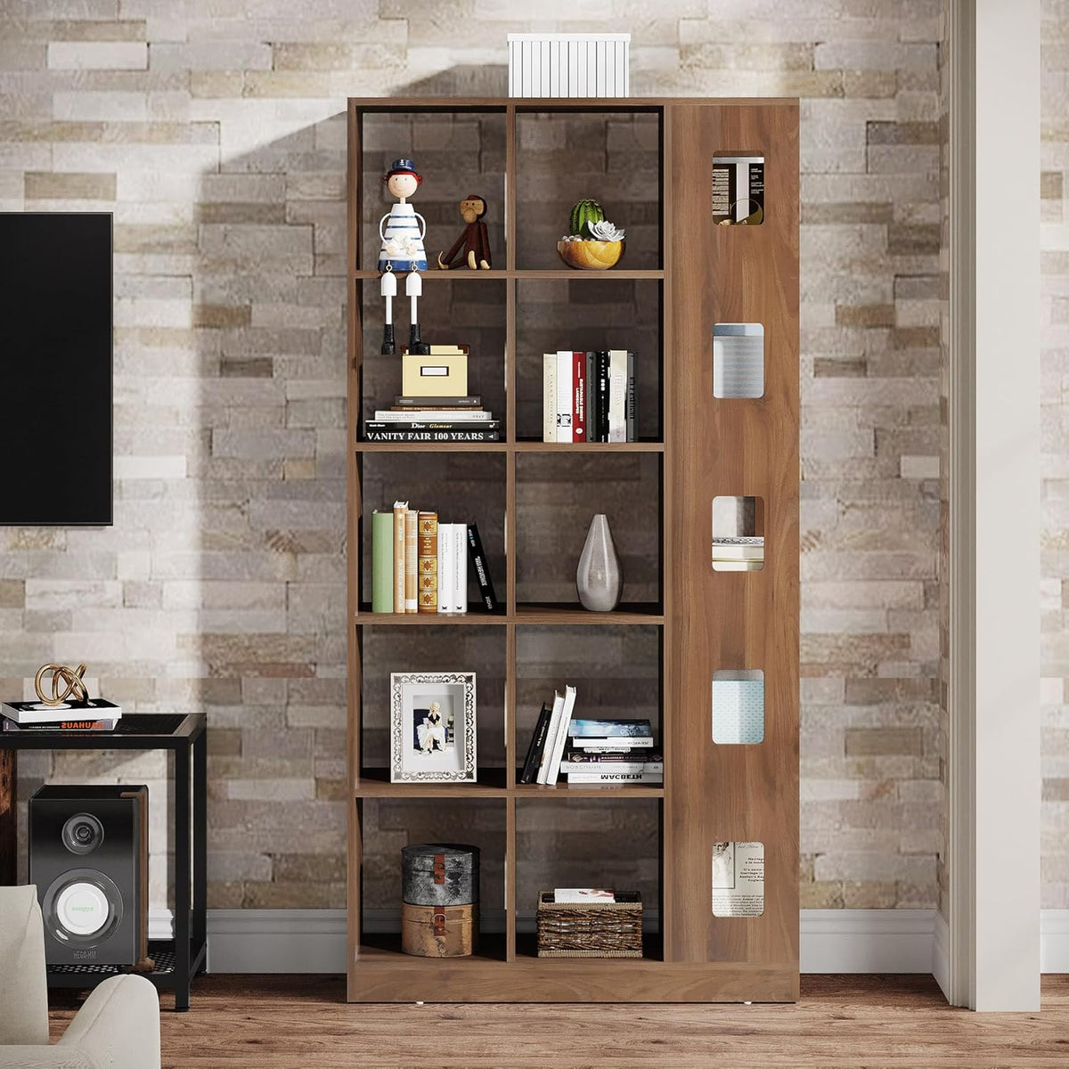 15 Cube 5 Tier Wooden Open Bookshelf (Brown) F48608